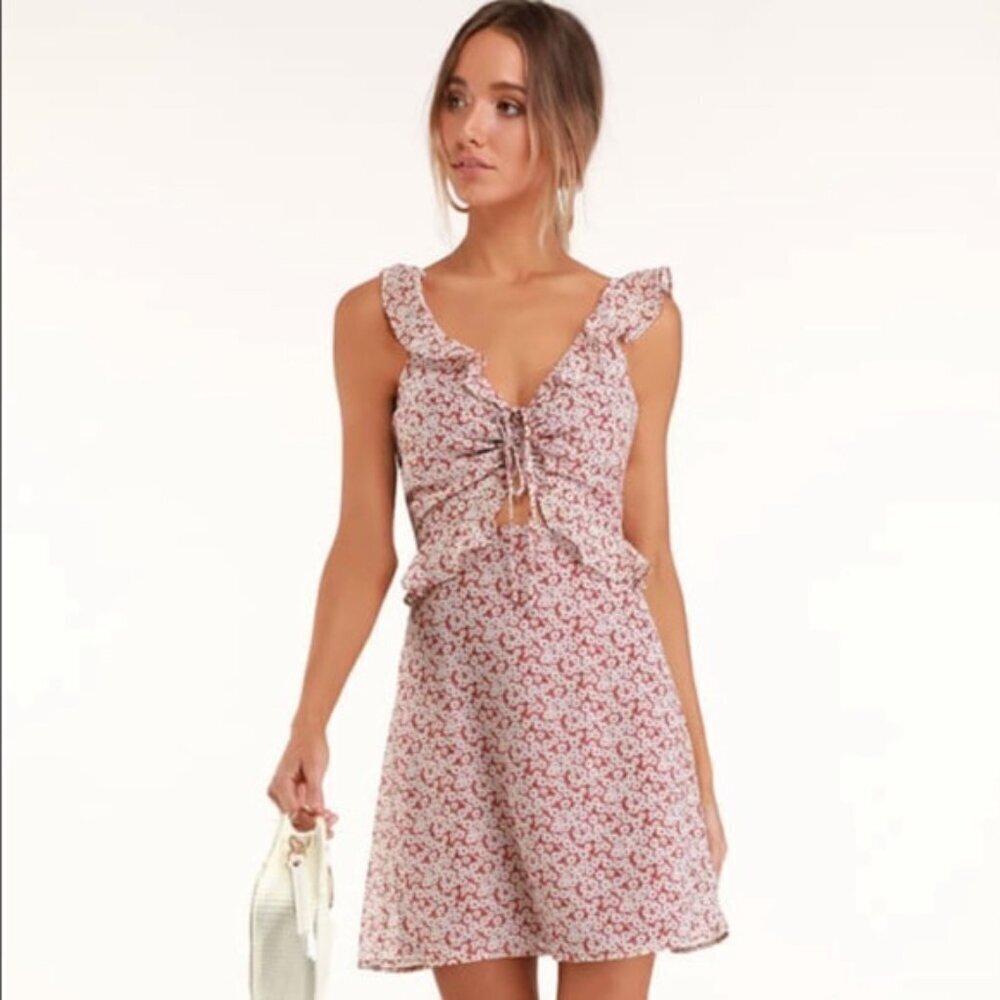 Lulu's Floral Mini Dress in Red and White